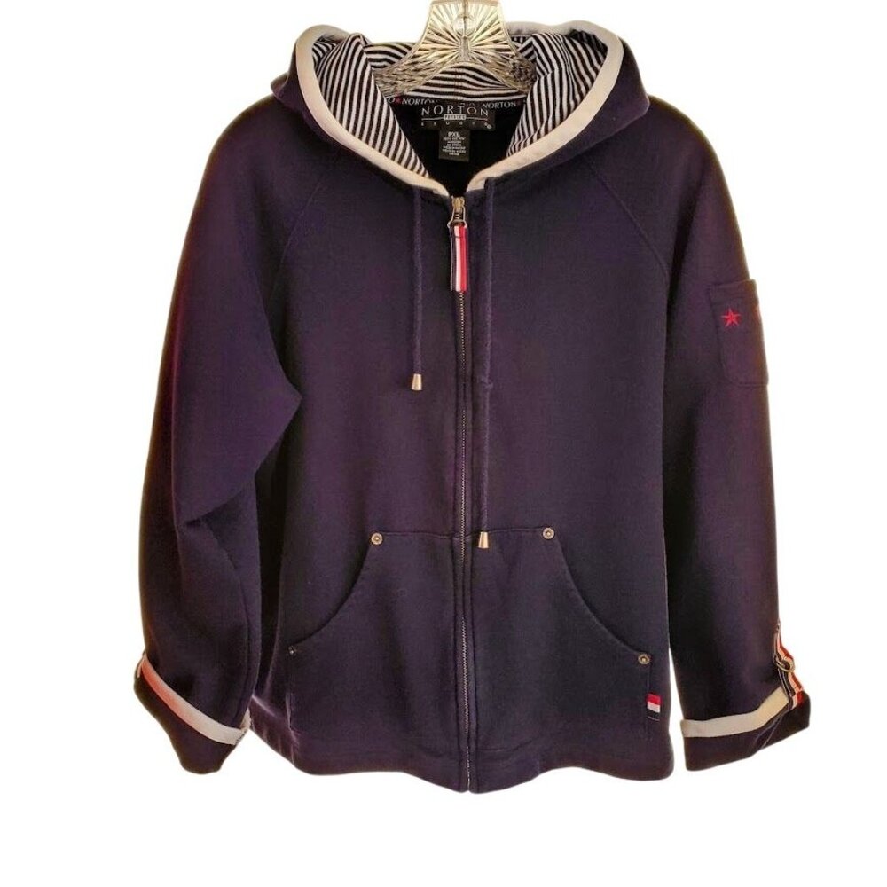 Norton Studio Petites Zip Hoodie Navy Striped Lining PXL